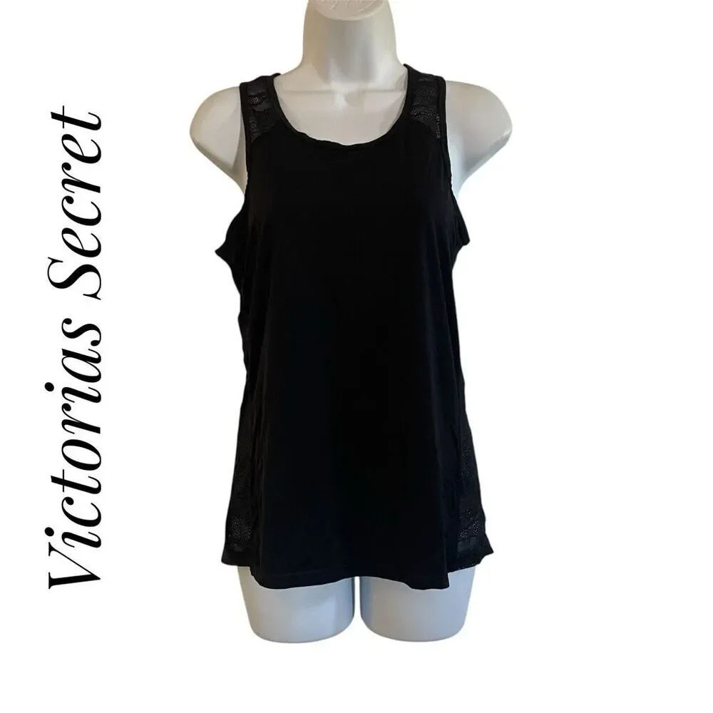 Victorias Secret Sport Extra Small Tank Top Black Lace Mesh